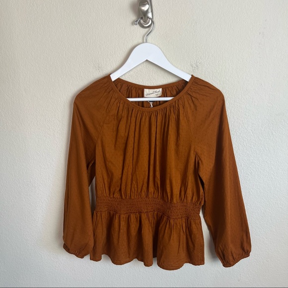 NWT Universal Thread Rust Peplum Linen Bishop 3/4 Sleeve Blouse Top - Picture 7 of 15